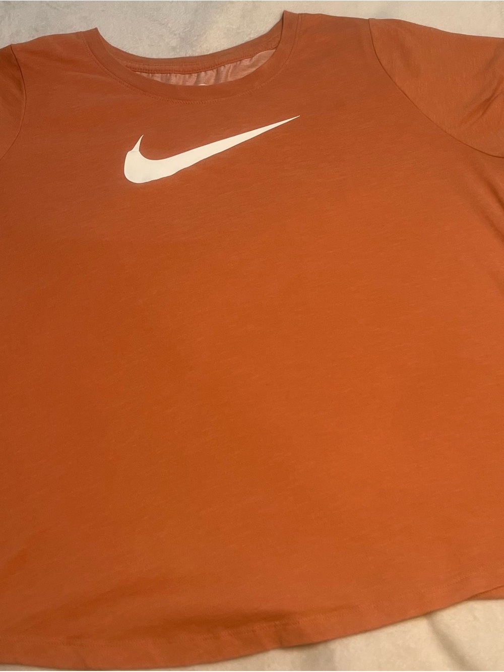 Nike plus Women’s pumpkin Orange Short Sleeve Tee with White Swoosh size 1X